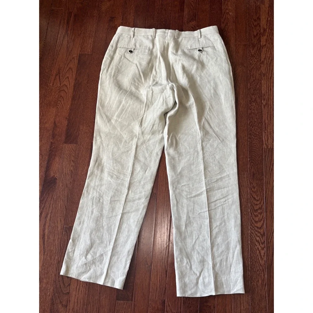 Billy Reid Mens 36 Linen Trousers Oatmeal Beige Straight Leg Made in Italy
